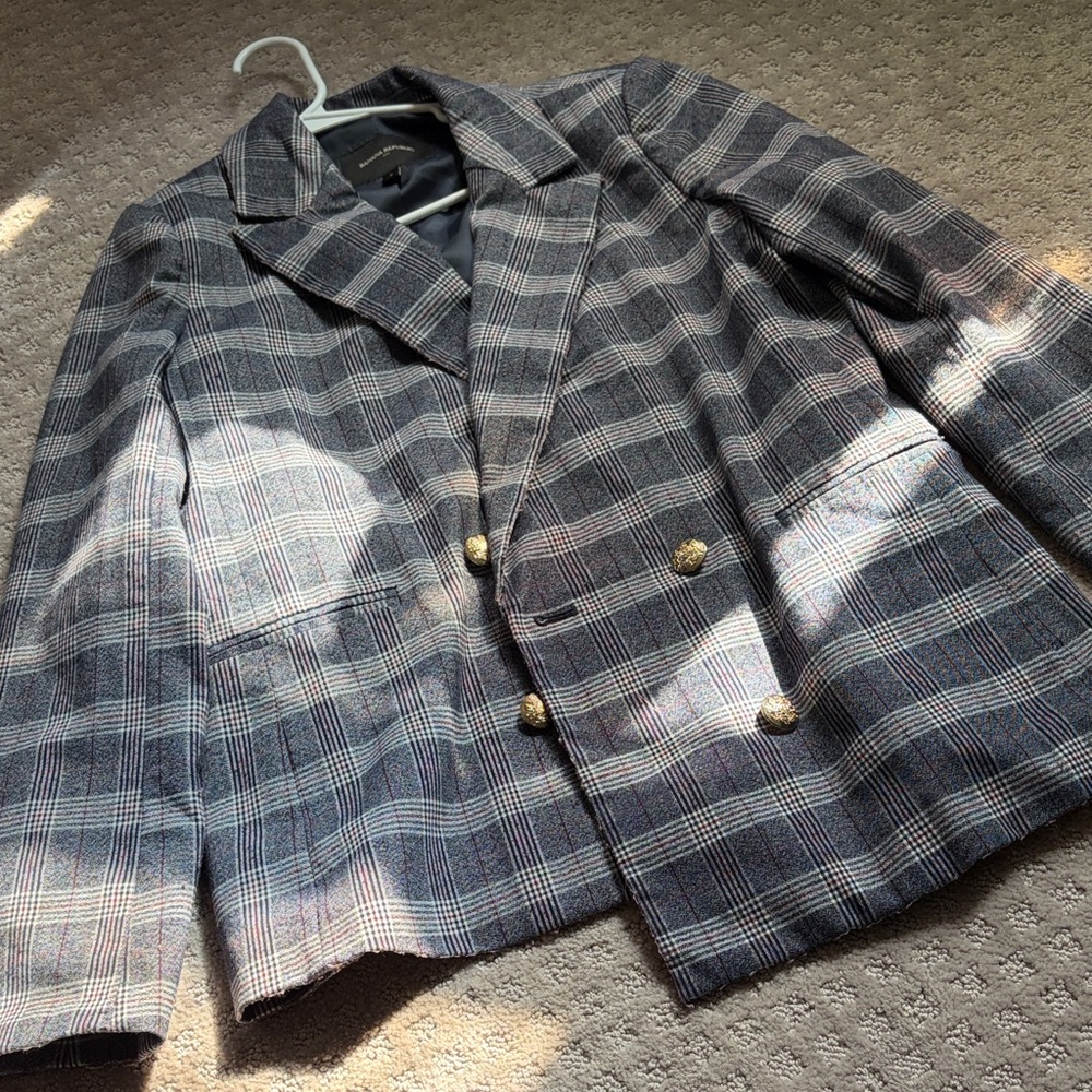 Banana Republic Navy Plaid Blazer with Gold Buttons